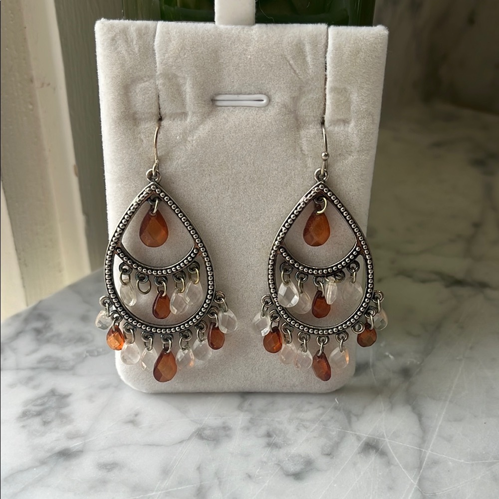 Elegant Silver and Orange Teardrop Earrings